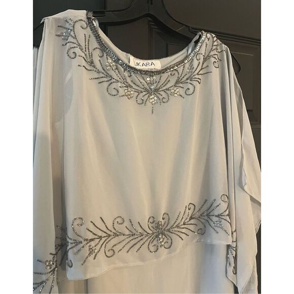 J Kara Women's Boat Neck Capelet Short Cocktail Beaded Dress - Picture 5 of 8